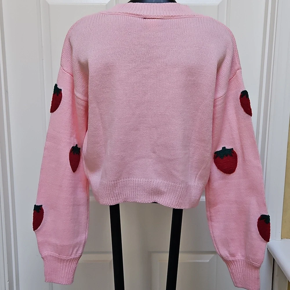 SWEET SOCIETY Pink Strawberry Cardigan Sweater  - S